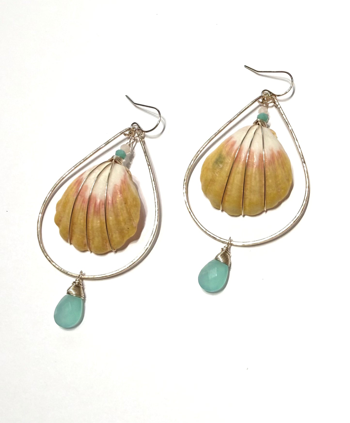 Moana Sunrise shell earrings with chalcedony