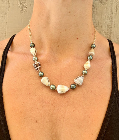 Cone shells and Tahitian Pearls necklace