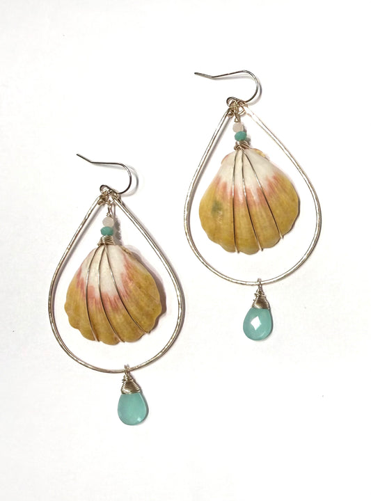 Moana Sunrise shell earrings with chalcedony