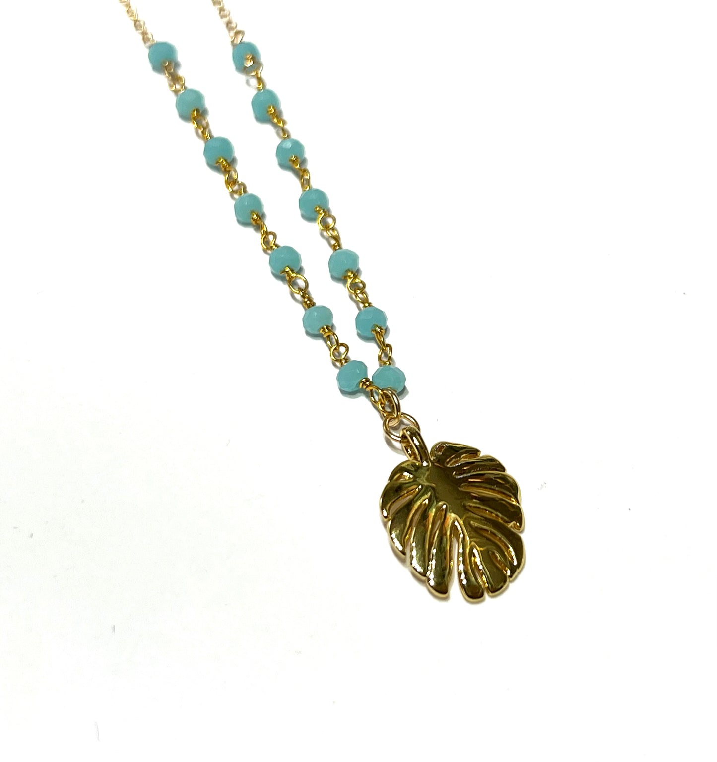 Monstera leaf and Amazonite necklace