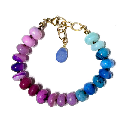 Rainbow Opal silk knotted bracelet blues and purples