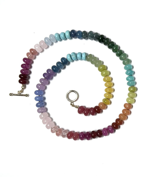 Silk knotted Rainbow Gemstone necklace