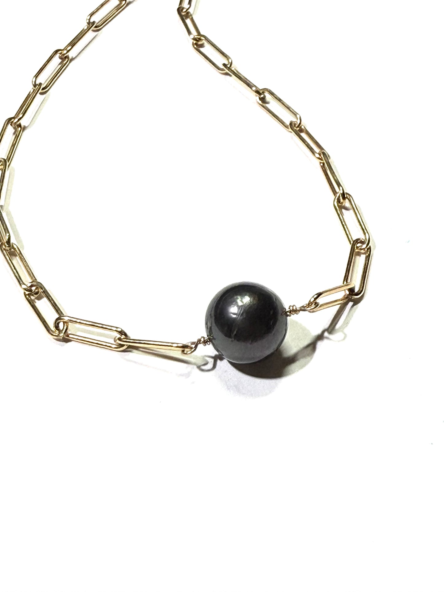 Large Tahitian Pearl on large paperclip chain