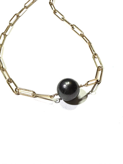 Large Tahitian Pearl on large paperclip chain