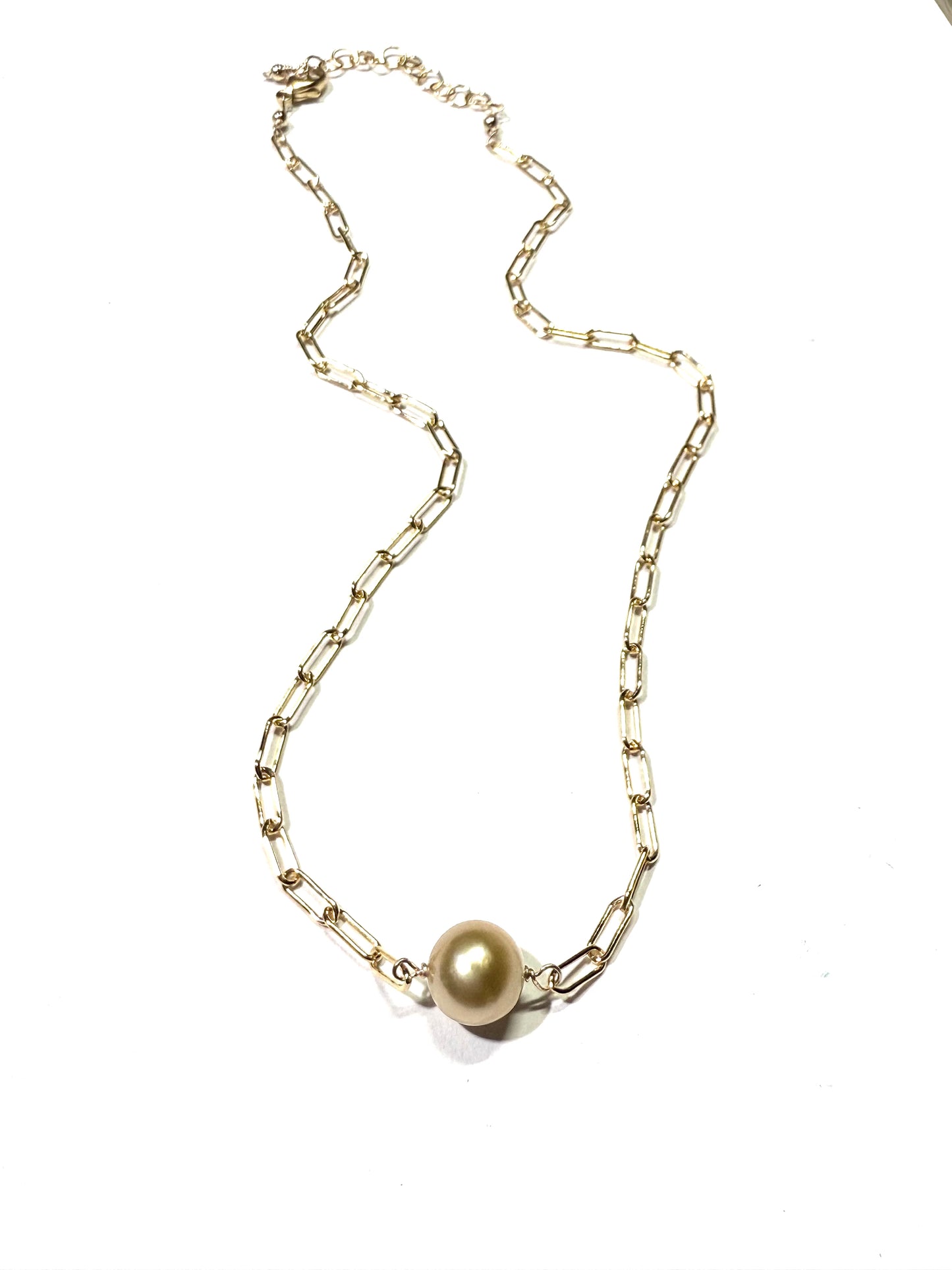 Golden South Sea Pearl Paperclip necklace