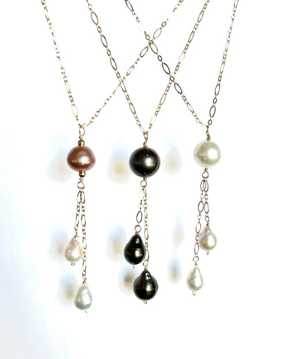 White Edison and Baroque pearl lariat necklace