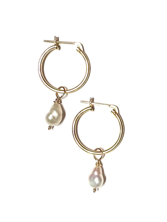 Huggie Hoops with removeable fresh water pearl charms