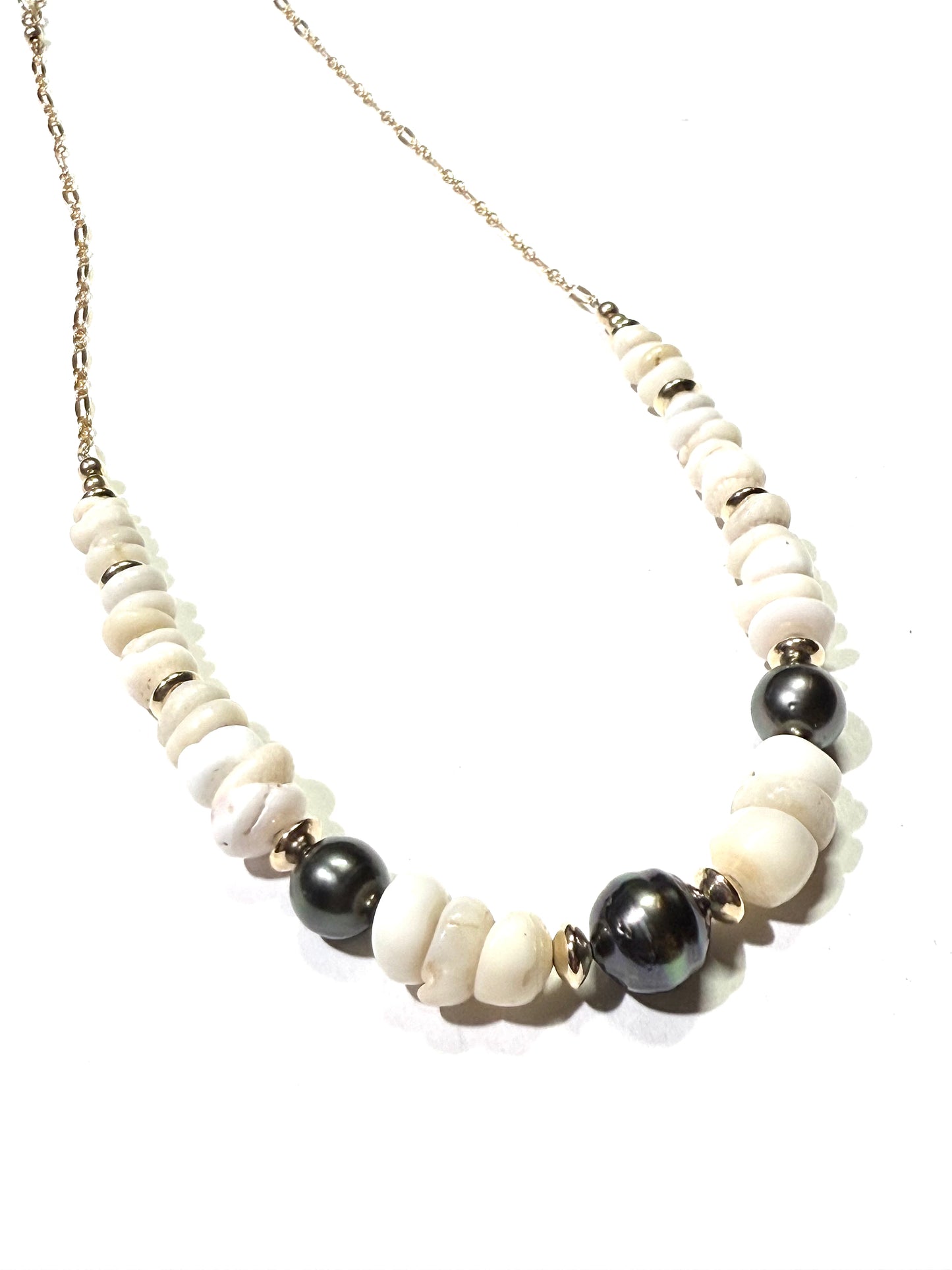 Puka Shells and 3 Tahitian Pearls Necklace