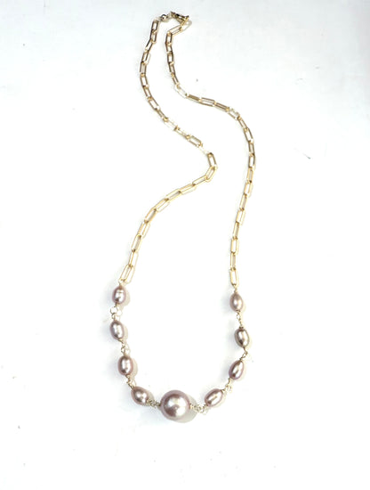 Pink Edison and keshi pearl necklace