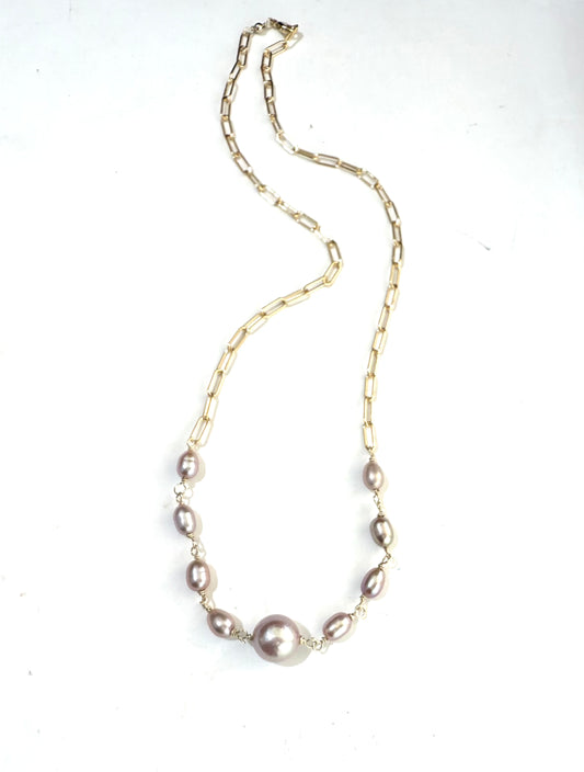 Pink Edison and keshi pearl necklace