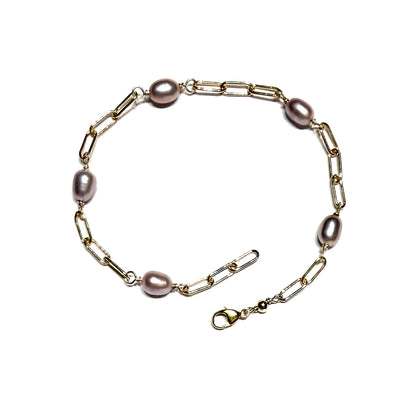 Pink fresh water pearl paperclip bracelet