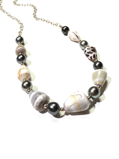 Cone shells and Tahitian Pearls necklace