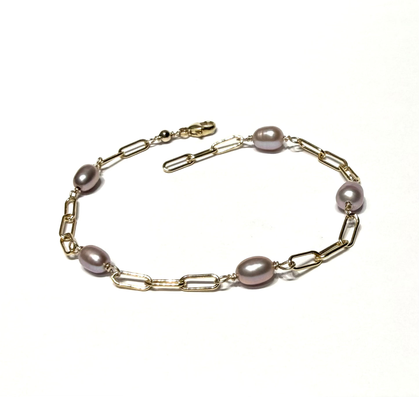 Pink fresh water pearl paperclip bracelet