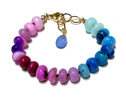 Rainbow Opal silk knotted bracelet blues and purples