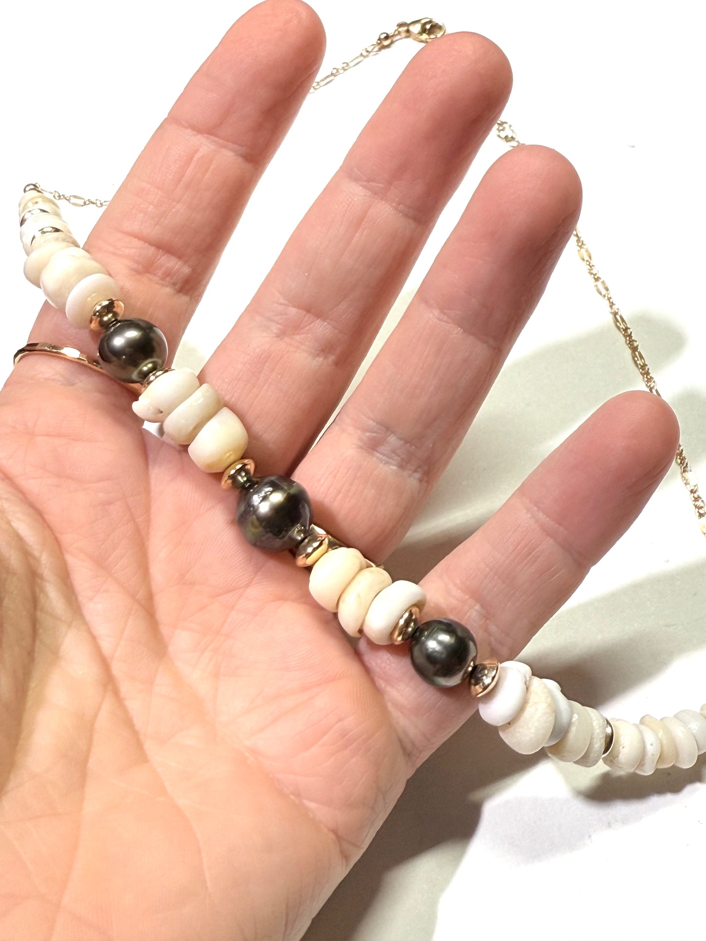 Puka Shells and 3 Tahitian Pearls Necklace