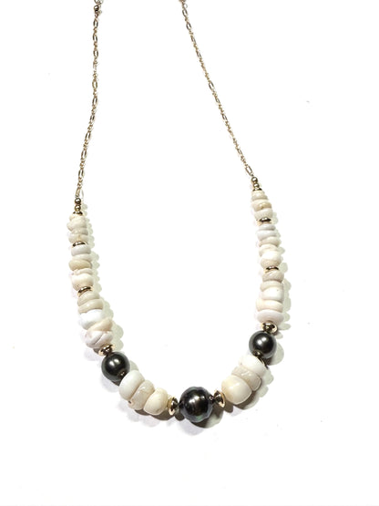 Puka Shells and 3 Tahitian Pearls Necklace