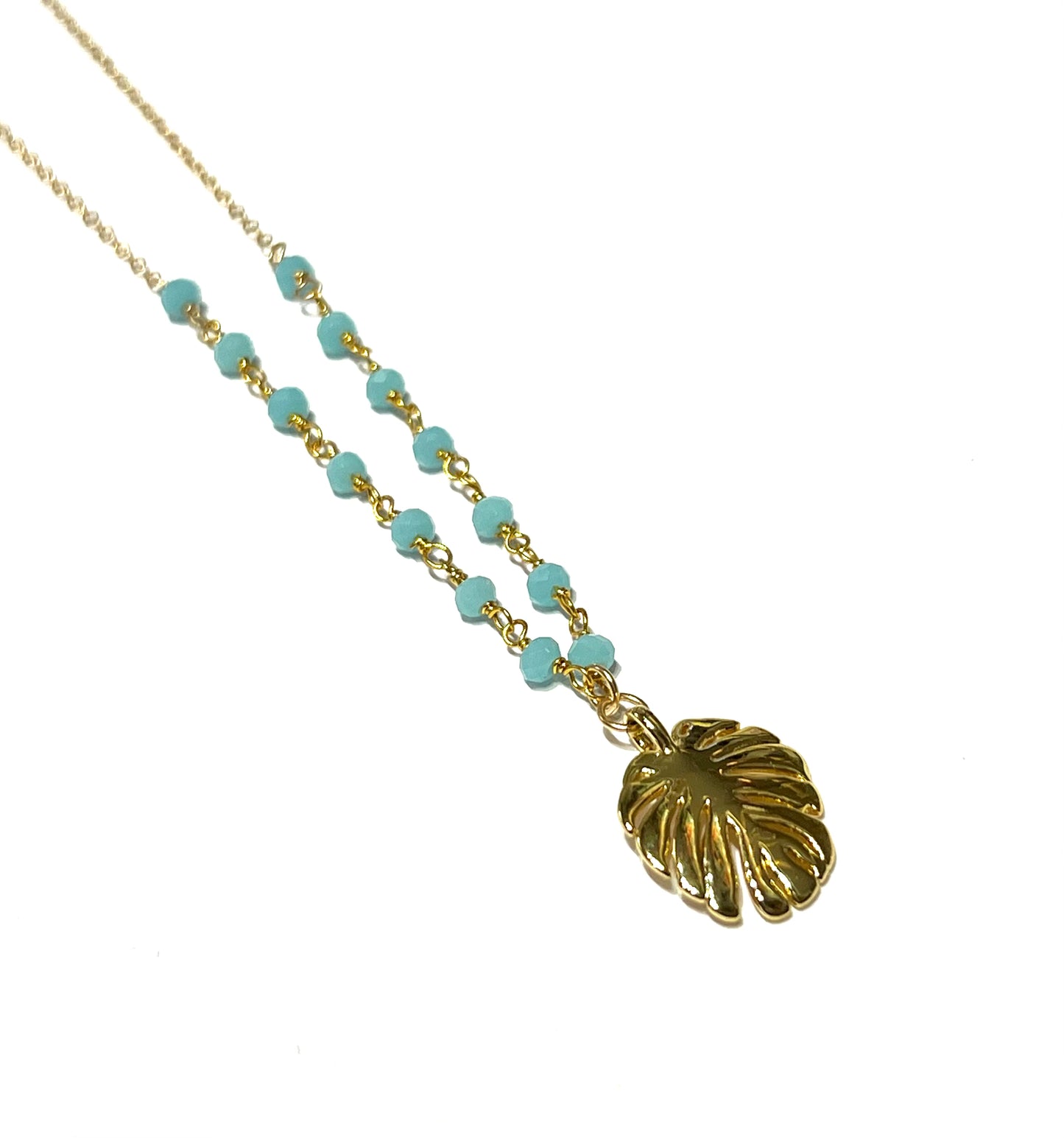 Monstera leaf and Amazonite necklace