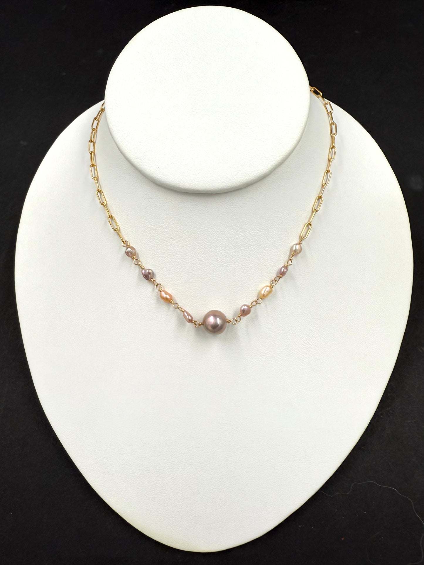 Pink Edison and keshi pearl necklace