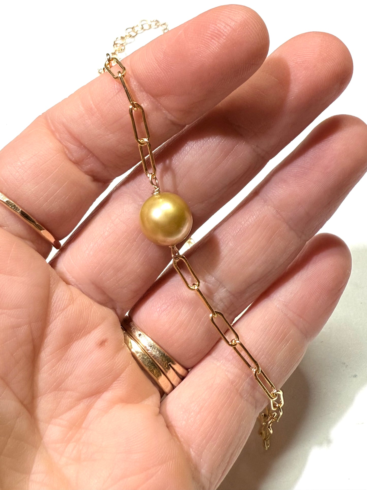 Golden South Sea Pearl Paperclip necklace