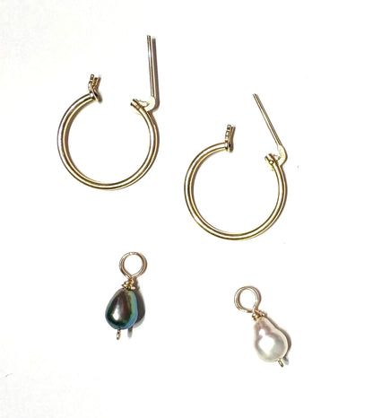 Huggie Hoops with removeable fresh water pearl charms