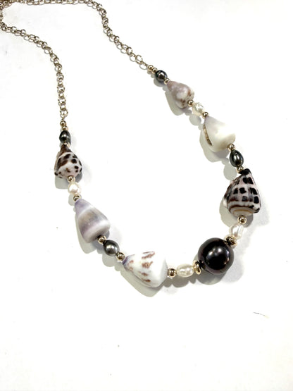 Cone shells, Tahitian pearl, and Tahitian keshi Pearls necklace