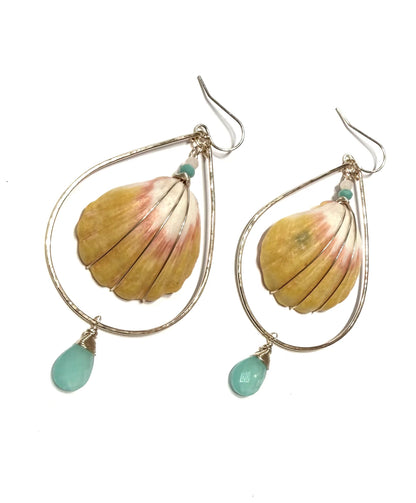 Moana Sunrise shell earrings with chalcedony
