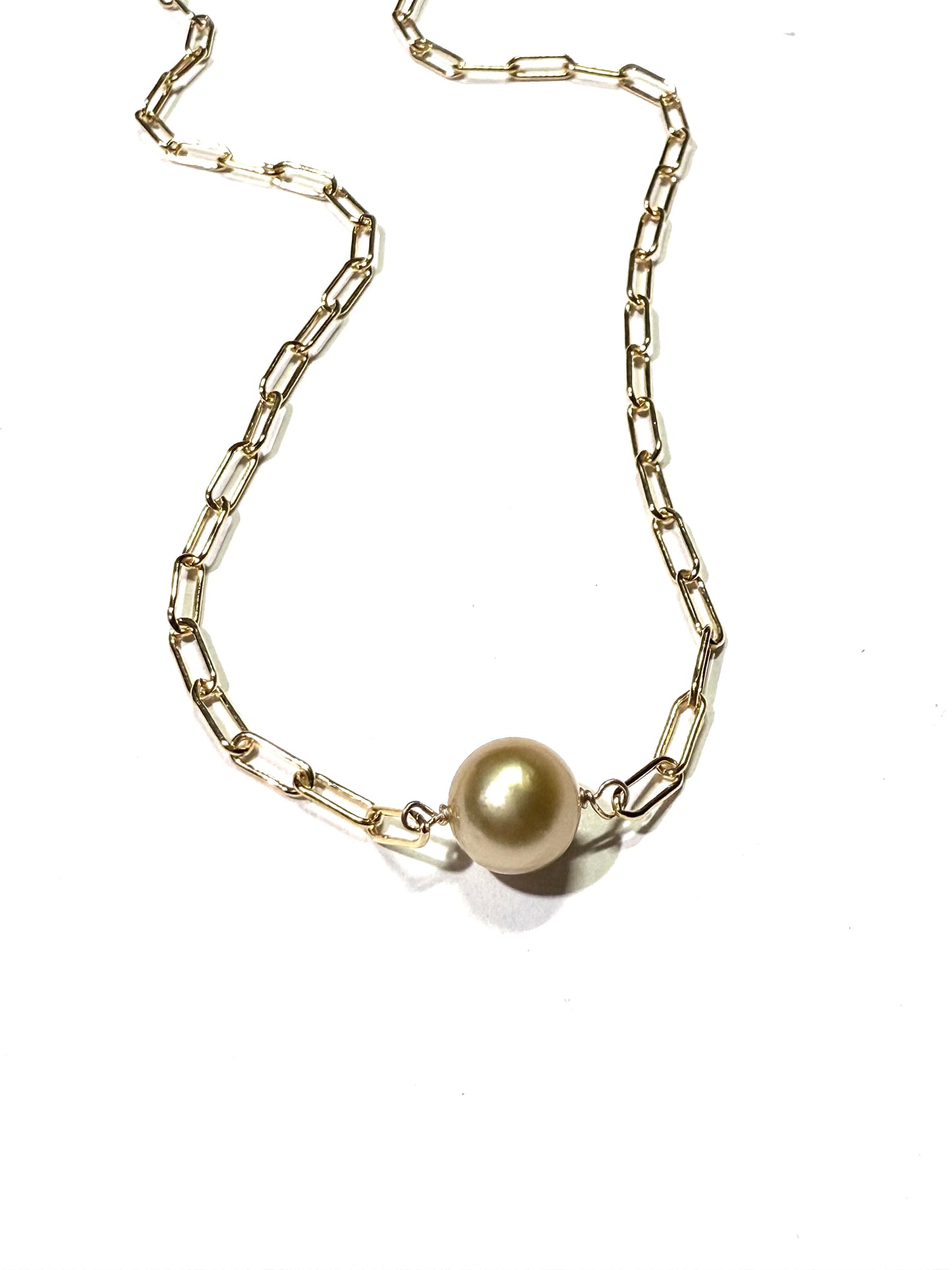 Golden South Sea Pearl Paperclip necklace
