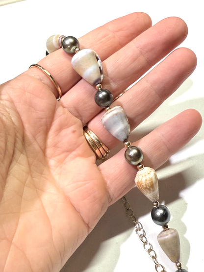 Cone shells and Tahitian Pearls necklace