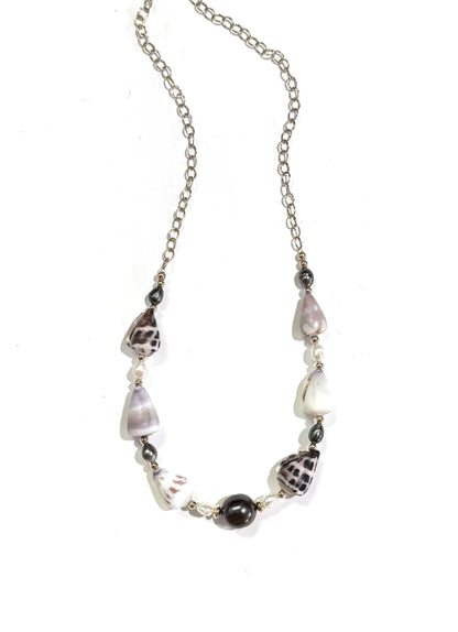 Cone shells, Tahitian pearl, and Tahitian keshi Pearls necklace