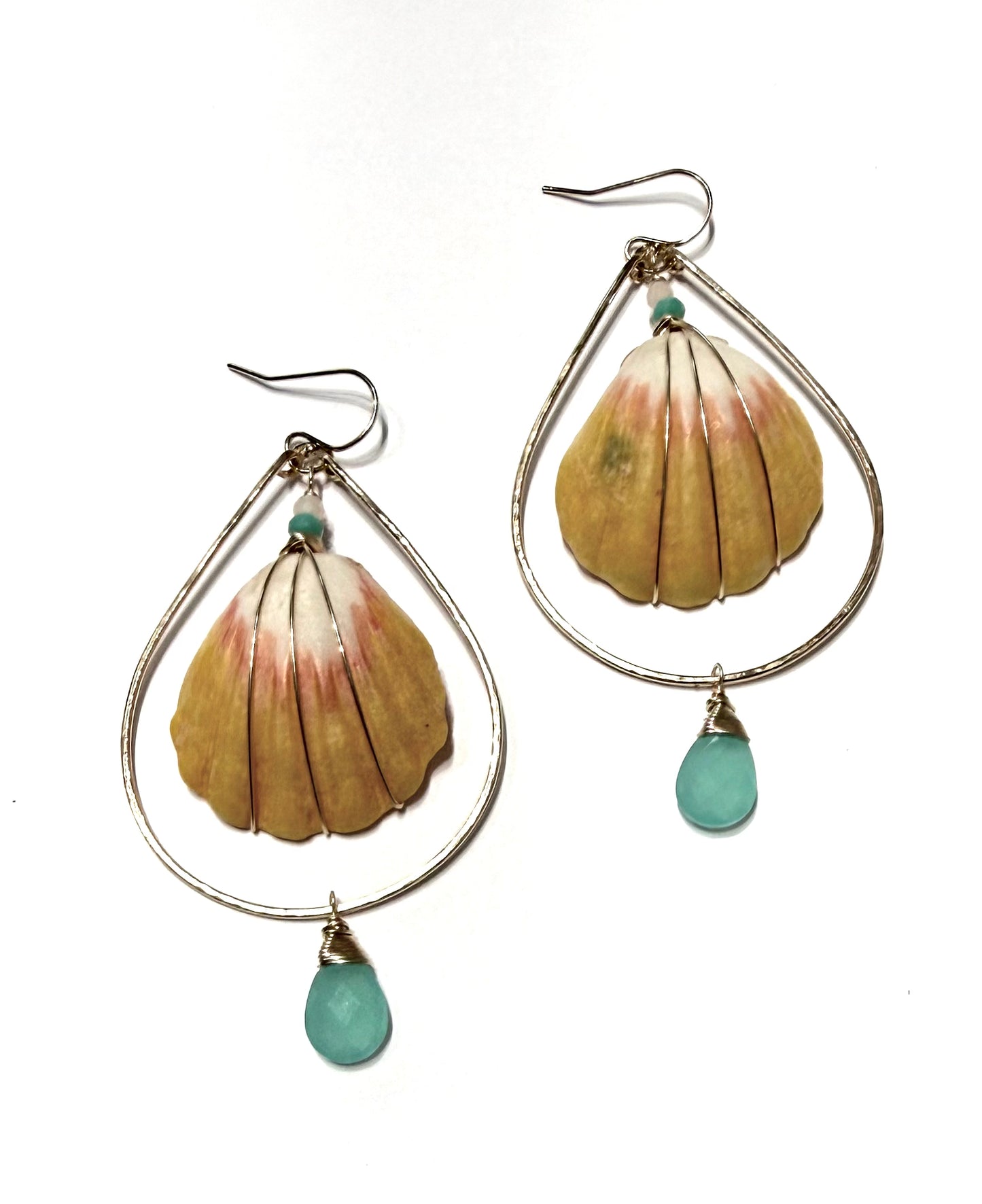 Moana Sunrise shell earrings with chalcedony
