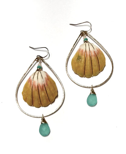 Moana Sunrise shell earrings with chalcedony