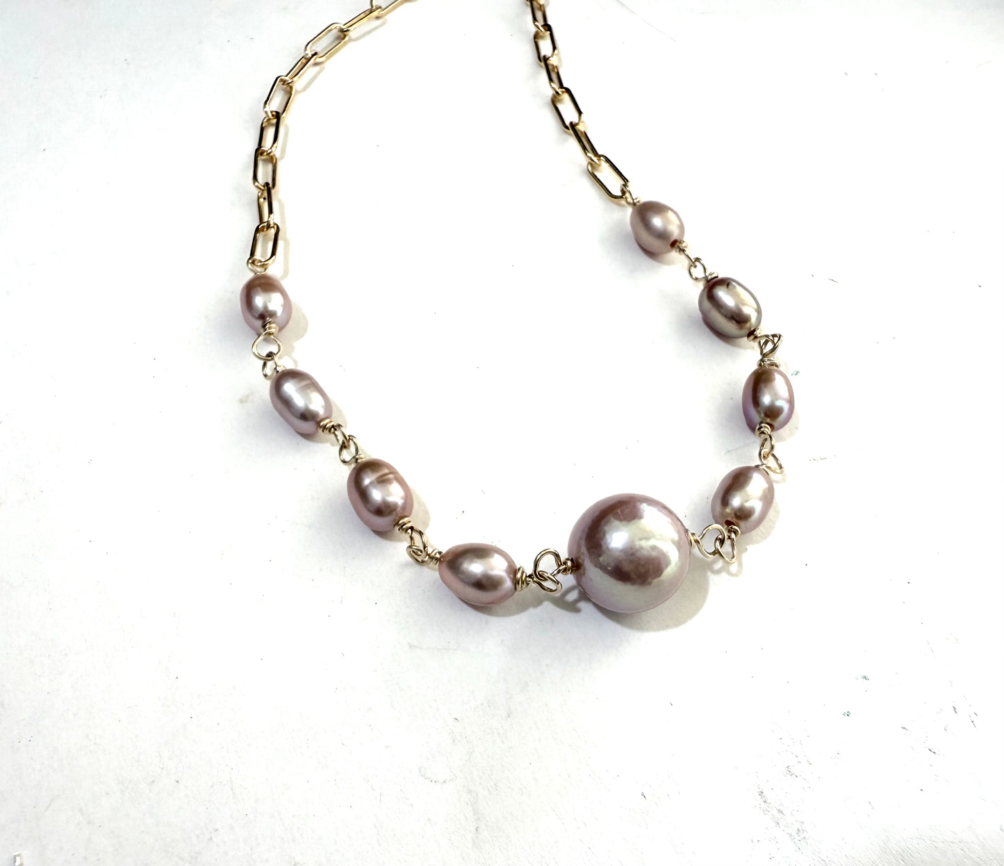 Pink Edison and keshi pearl necklace