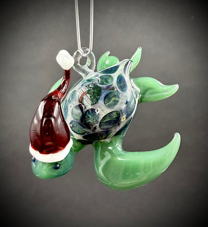2025 Hawaiian Santa Turtle glass ornament