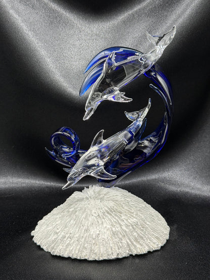 Clear dolphin lovers glass sculpture 2