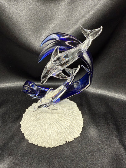 Clear dolphin lovers glass sculpture 2