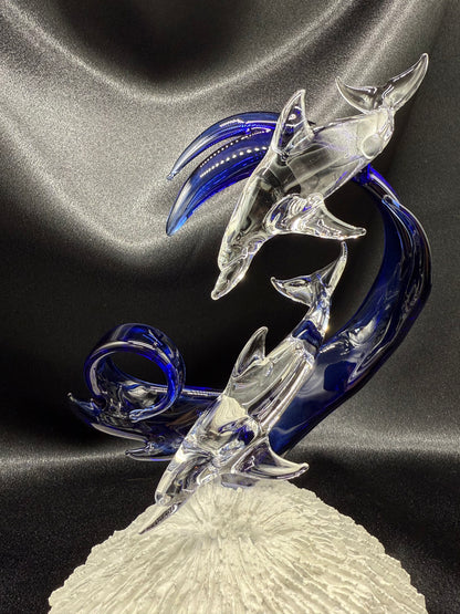 Clear dolphin lovers glass sculpture 2