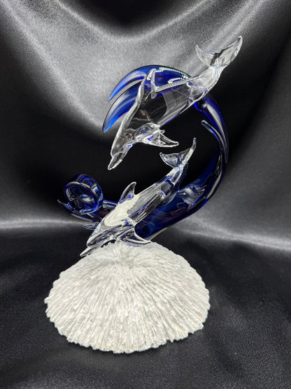 Clear dolphin lovers glass sculpture 2