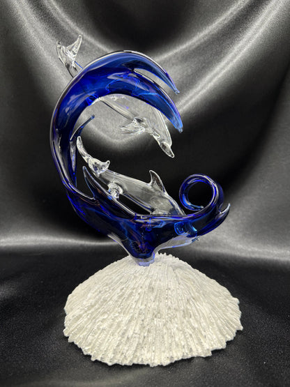 Clear dolphin lovers glass sculpture 2