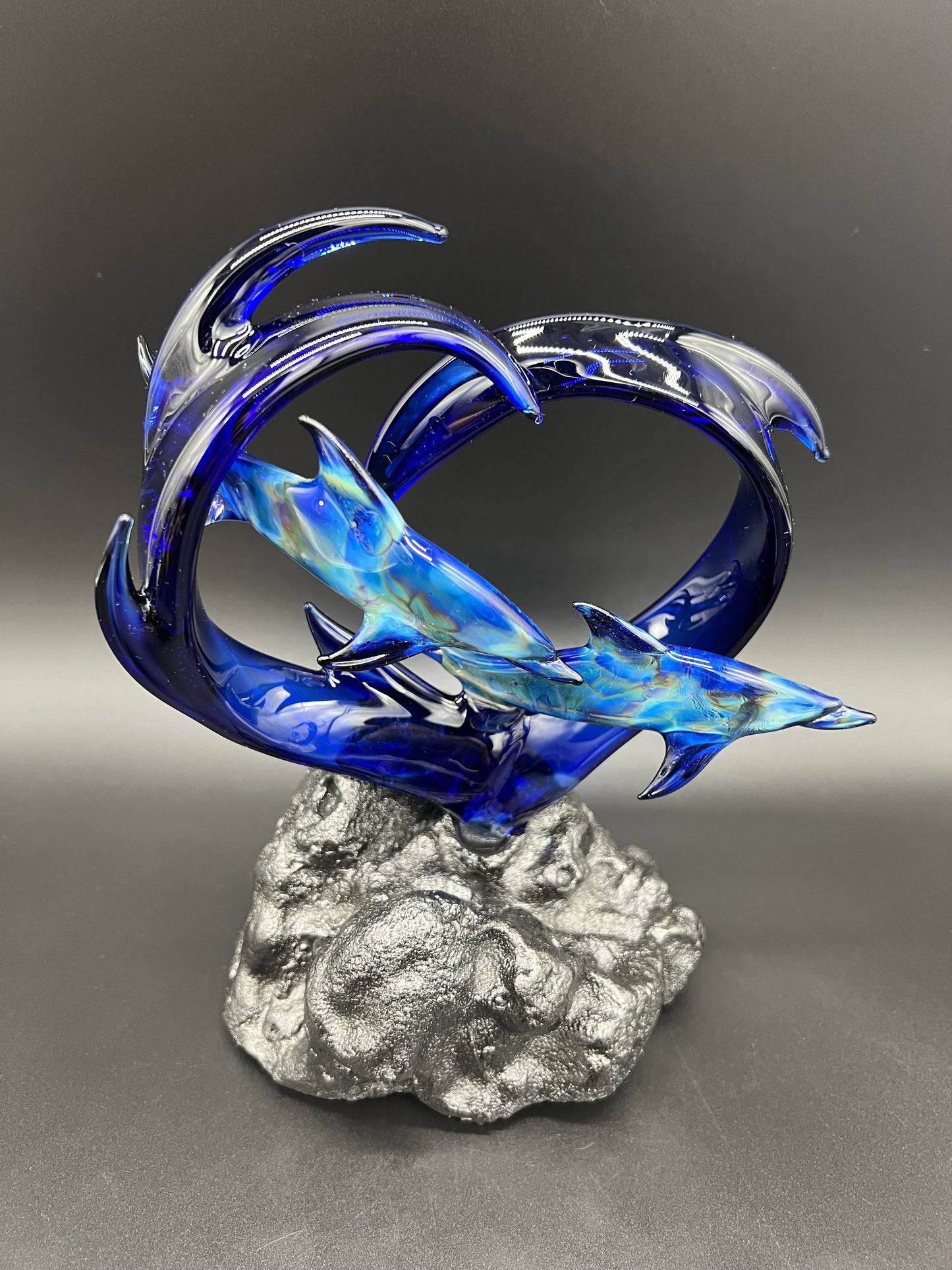 Blue dolphin lovers glass sculpture