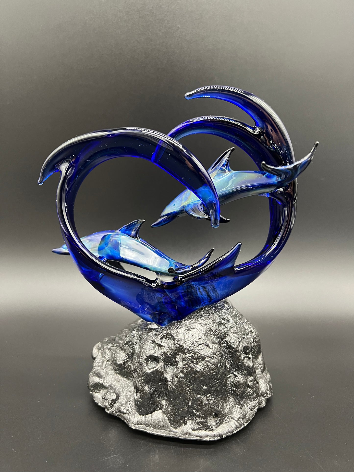 Blue dolphin lovers glass sculpture