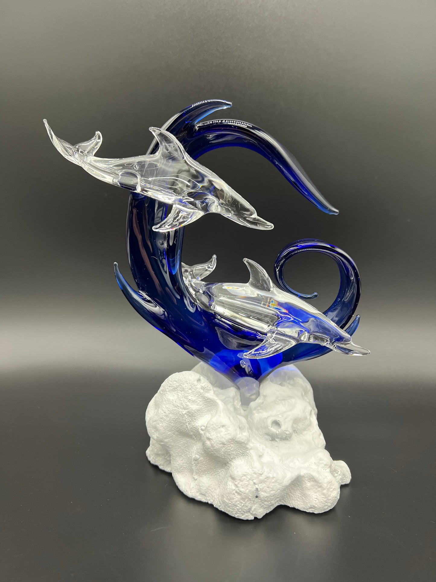 Clear dolphin lovers glass sculpture