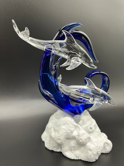 Clear dolphin lovers glass sculpture