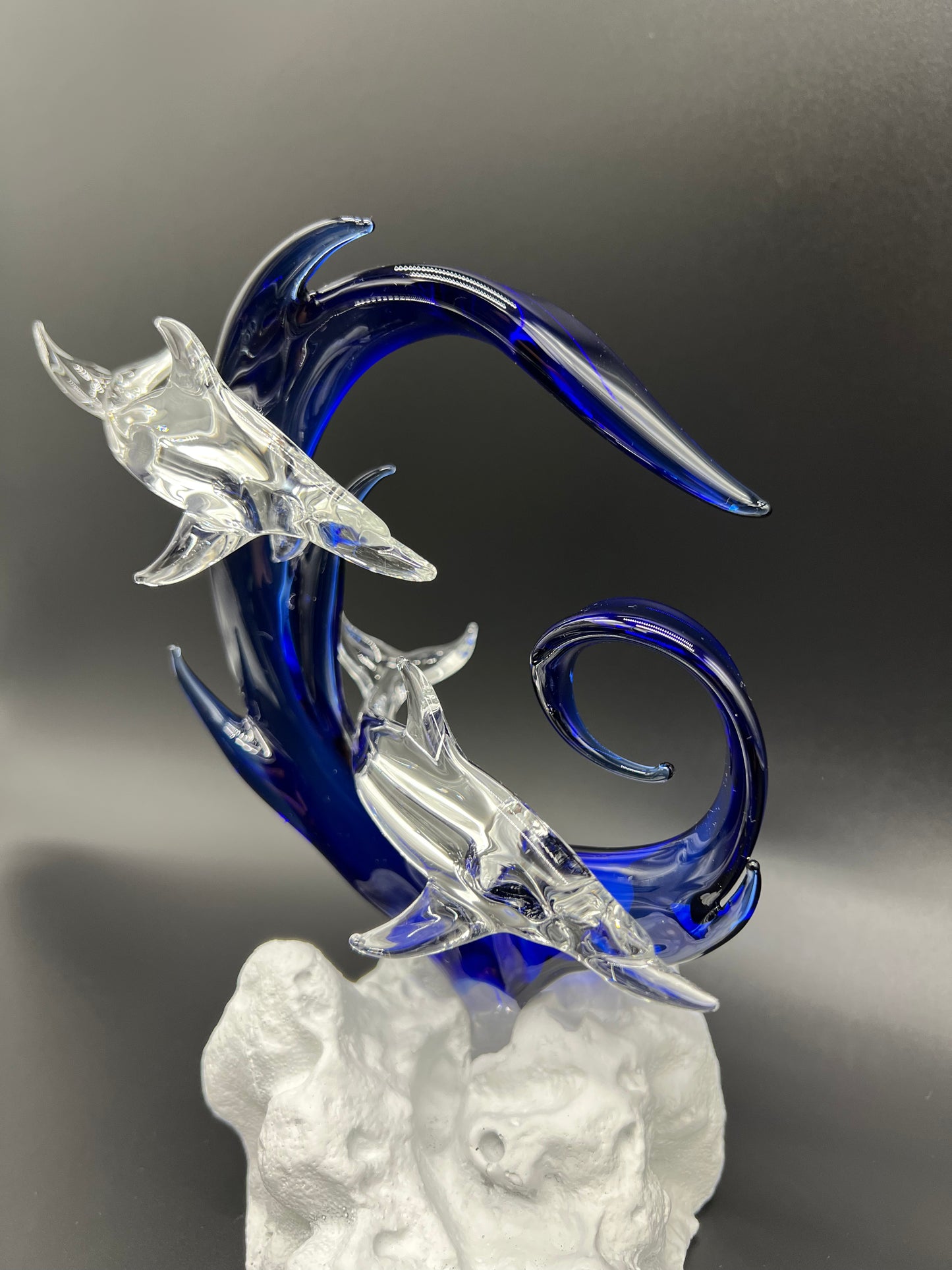 Clear dolphin lovers glass sculpture