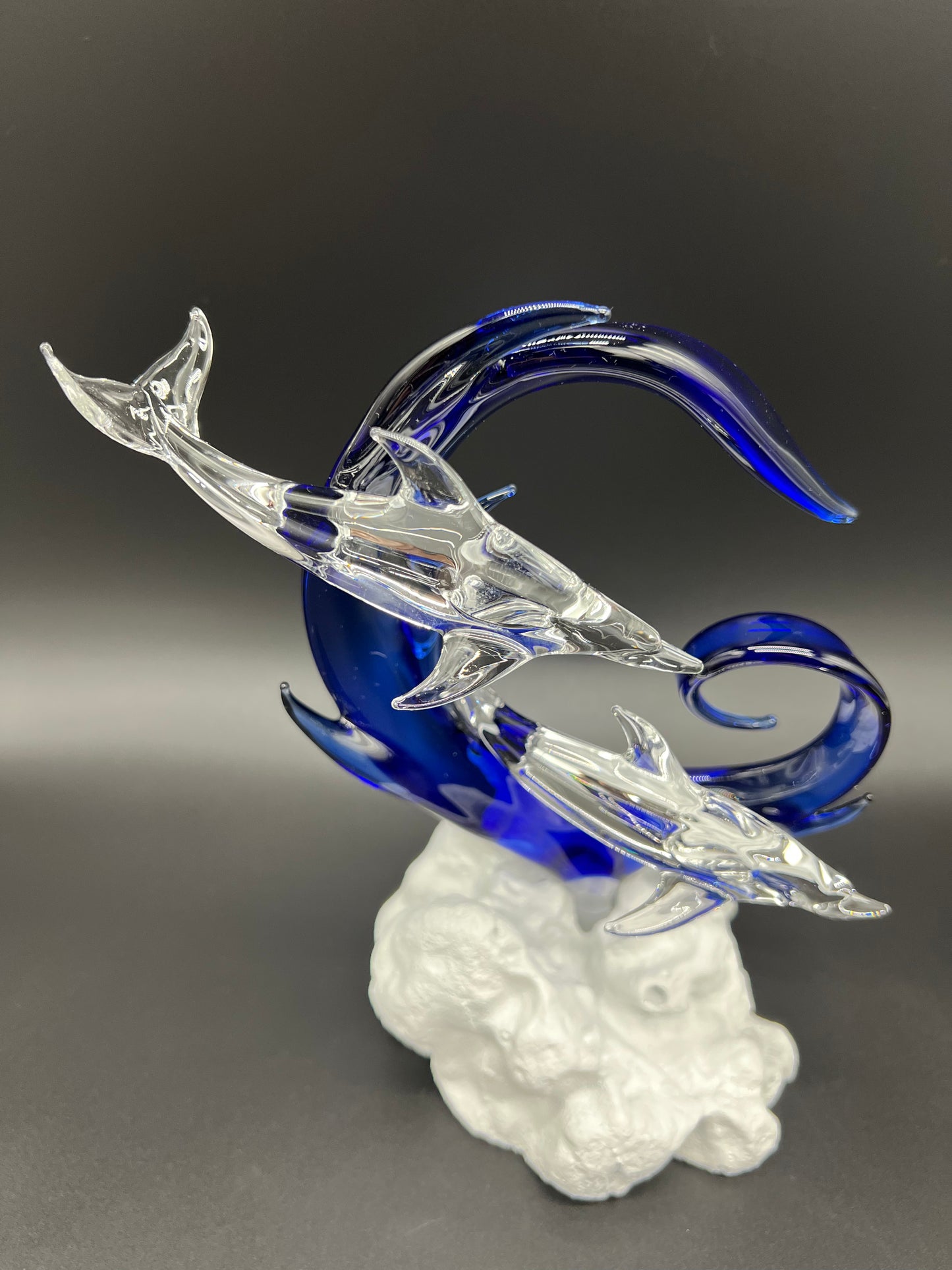 Clear dolphin lovers glass sculpture