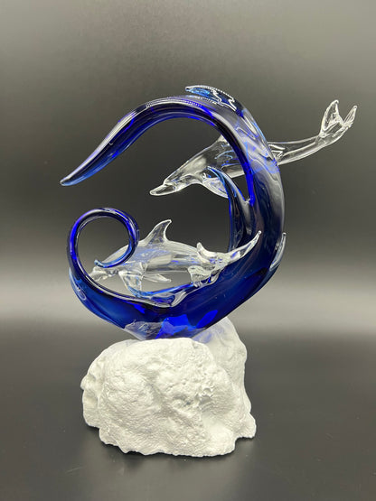 Clear dolphin lovers glass sculpture