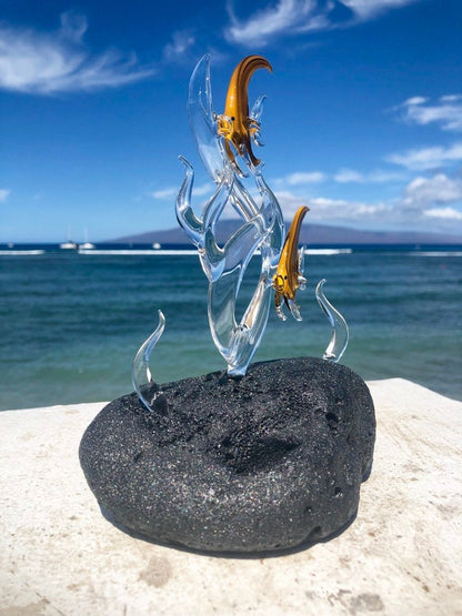 Hawaiian angelfish on clear glass sculpture