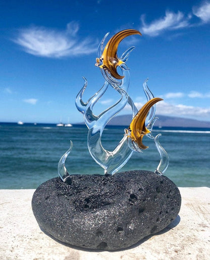 Hawaiian angelfish on clear glass sculpture