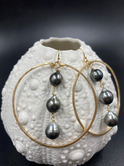 Triple Tahitian Pearl hoop earrings