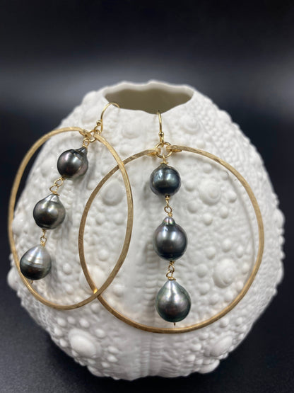 Triple Tahitian Pearl hoop earrings