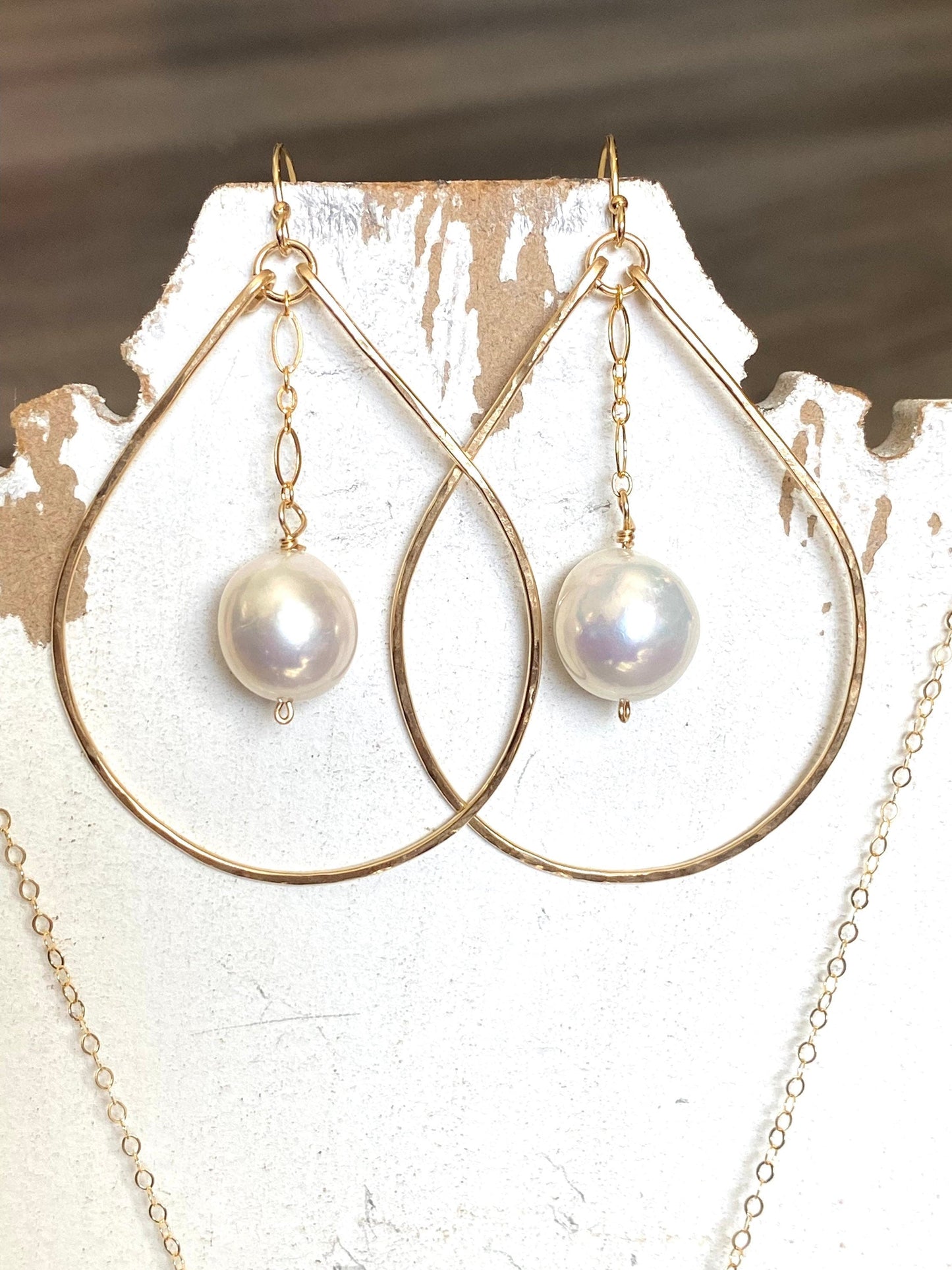 White Edison pearl hoops